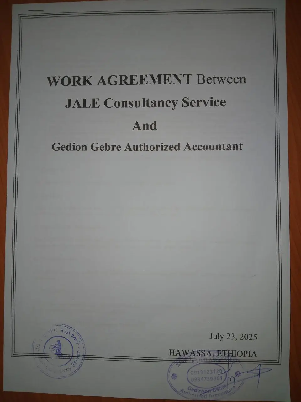 Work agreement with Jale Consultancy